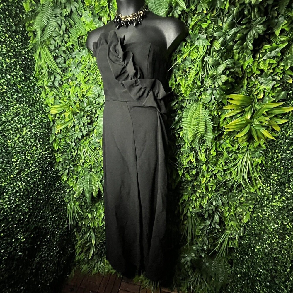 LILYFUL Size Large Black Jumpsuit Flare Pants Sweetheart Neckline Ruffle 0623